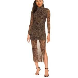 ALLSAINTS Tia Halftone Long Sleeve Dress Sz 6 NWOT Mesh Leopard Cheetah